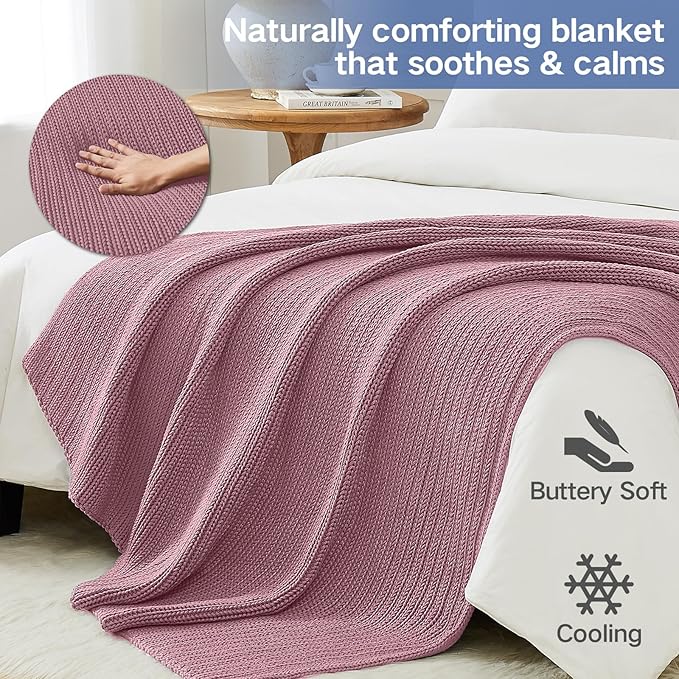 Guohaoi Knitted Weighted Blanket for Adults (Muted Pink 48"x72" 20lbs) No Beads Cooling Throw Blanket for Hot Sleepers, Home Decor Breathable Chunky Knit Heavy Blanket Use on Full Size Bed