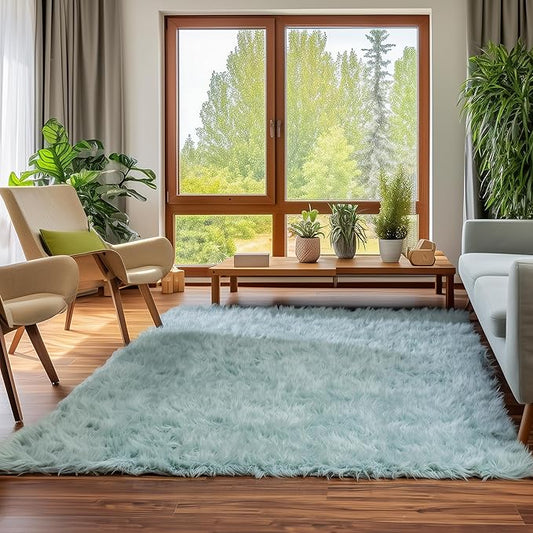 Super Area Rugs Ultra Soft & Fluffy Faux Sheepskin Rug, Teal 5 x 7 Feet Carpet for Bedroom Living Room