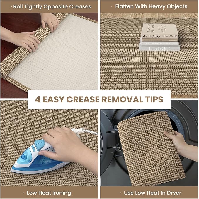 IOHOUZE Washable Area Rug 3x5 Non Slip Rubber Backed Rugs for Entryways Indoor Outdoor Doormat Woven Cotton Throw Rug Floor Carpet for Entrance Kitchen Living Room, Orange/Tan/Brown