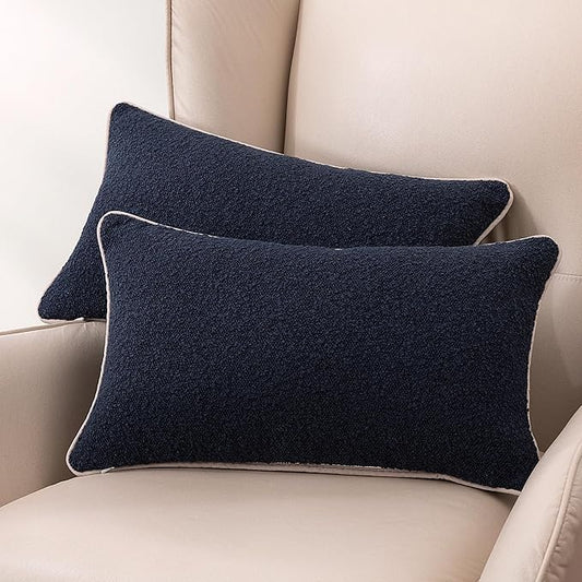 Amazon Basics Boucle Lumbar Throw Pillow Covers for Couch, Living Room, Home Decor with Hidden Zipper, Blue, 12×20in, Pack of 2