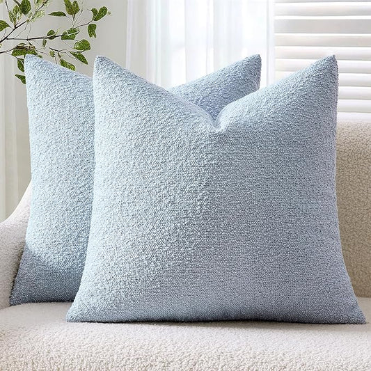 ANRODUO Pack of 2 Textured Boucle Throw Pillow Covers Soft Light Blue Euro Decorative Accent Solid Pillow Cases Cozy Modern Couch Cushion Case for Bed Sofa Bedroom Living Room Home Decor, 26 x 26 Inch