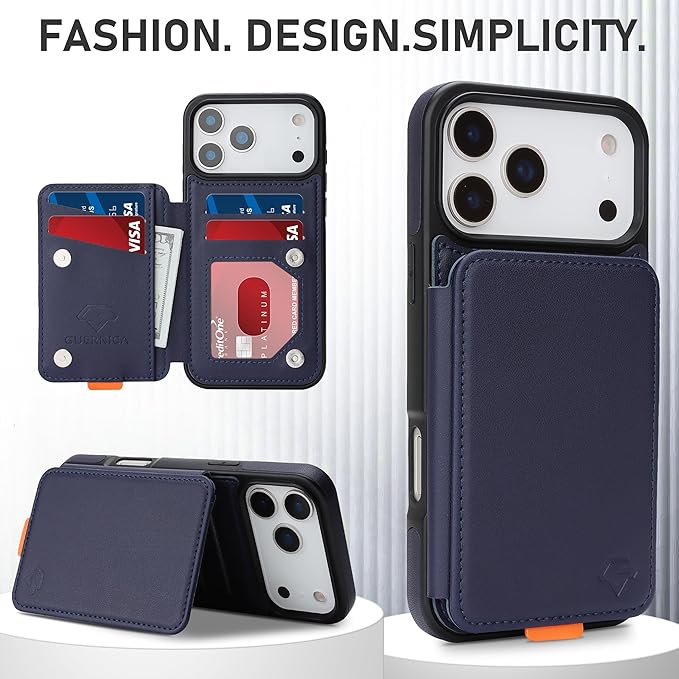 GUERNICA for iPhone 17 Pro Max (6.9") Case Wallet with Card Holder, RFID Blocking Leather Protection, Shockproof Women Men Phone Case for Apple 17 Pro Max, Blue