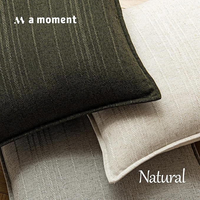 a moment Linen Pillow Covers Set of 2,Boho Farmhouse Throw Pillowcases Neutral Textured Decorative Covers for Couch Sofa,Linen Blend Accent Case Cushion Living Room Home Decor 18"x18"Dark Green