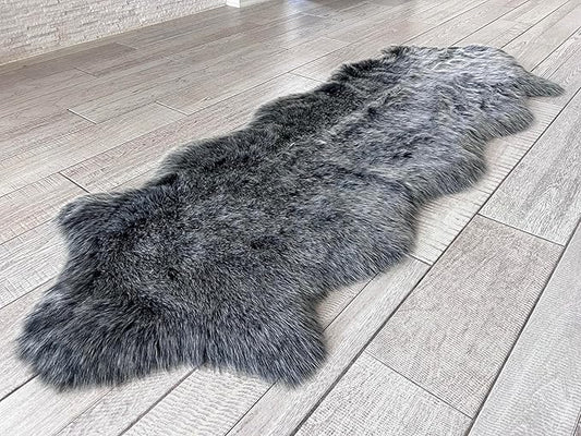 Free Shape Luxury Soft Fluffy Shag Area Rug Double 2'x6', 60x180cm - Vegan Fur Ultra Soft Indoor Carpet Nursery Rugs for Bedroom Home Decor, Black with White Tips