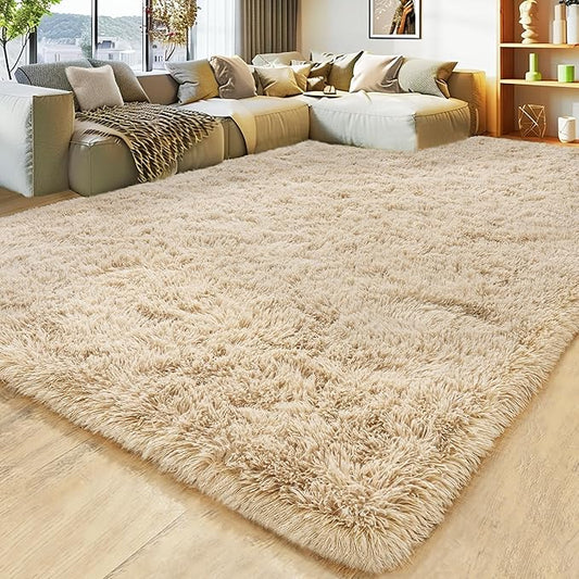 Large 9x12 Area Rug for Living Room, Soft Shag Thick Fluffy Plush Fuzzy Carpet for Bedroom, Non Slip Dorm Rug for Home Decor Aesthetic, Camel