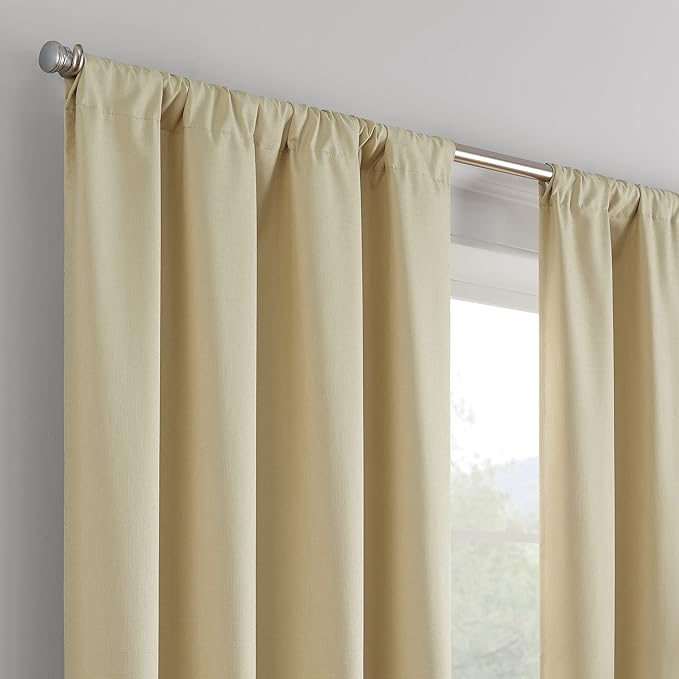 ECLIPSE Kendall Modern Blackout Thermal Rod Pocket Window Curtain for Bedroom or Living Room (1 Panel), 42 in x 84 in, Cafe