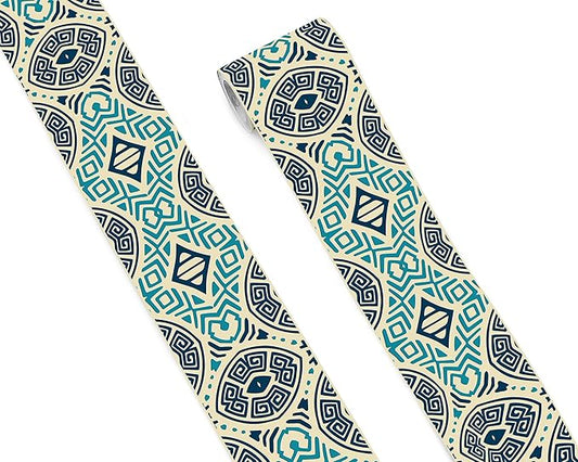 FLFK Mirror Frame Border - Geometric Peel and Stick Wall Borders Wallpaper Decal Trim Tape Teal and Navy Blue 4" x 240"