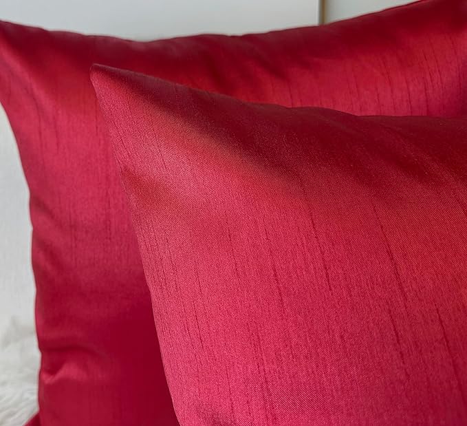 Aiking Home 20x20 Inches Faux Silk Square Throw Pillow Cover, Zipper Closure, Red (Set of 2)