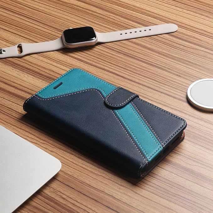 CIVICASE for iPhone 16 Pro Max Wallet Case,PU Leather Flip Case RFID Blocking Credit Card Holder Folio Magnetic Stand TPU Shockproof Cover Compatible with iPhone 16 Pro Max, Blue Green