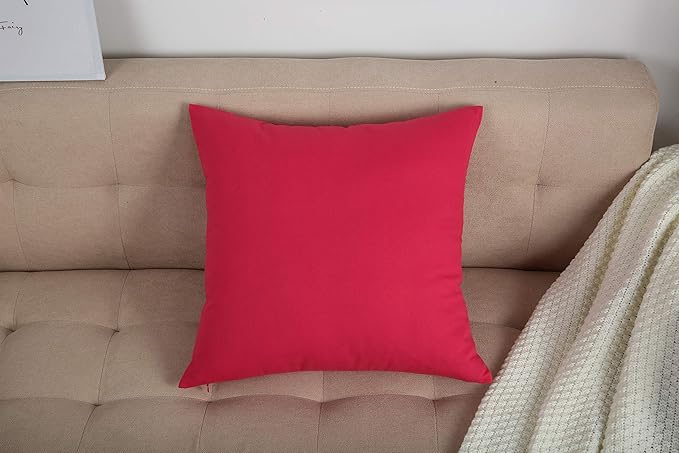 TangDepot Handmade Decorative Solid 100% Cotton Canvas Throw Pillow Covers/Pillow Shams, (24"x24", Watermelon Red)