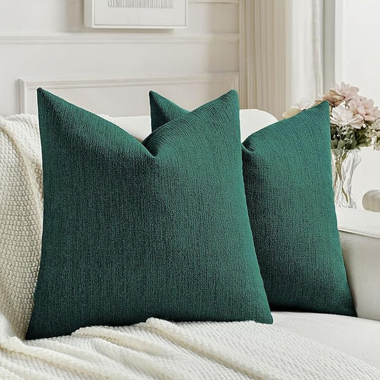 FUTEI Teal Chenille Decorative Throw Pillow Covers 26x26 Inch Set of 2,Soft Cozy Faux Linen Textured Euro Pillow Shams,Farmhouse Home Decor for Couch Living Room
