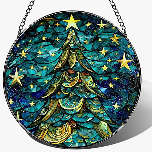 8-Inch Christmas Tree Suncatcher Ornament, Stained Glass Window Hanging & Stained Glass Holiday Ornament, Sun Catcher Window Decor — Keepsake Gift for Family, Coworkers & Friends, Gifts for Christmas