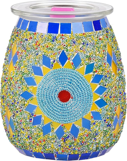Dicimi Electric Wax Melter, Mosaic Stove Burner, Glass Essential Oil Stove Wax Tart Burner Fragrance Night Light Aromatic Decoration for Home Office Bedroom Living Room Decoration Present (Sunflower)
