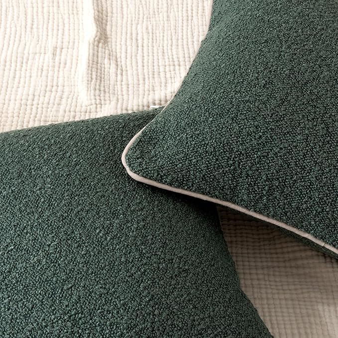Amazon Basics Boucle Throw Pillow Covers for Couch, Living Room, Home Decor with Hidden Zipper, Green, 26×26in, Pack of 2