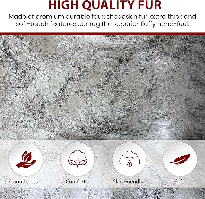Free Shape Luxury Soft Fluffy Shag Area Rug Double 2'x6', 60x180cm - Vegan Fur Ultra Soft Indoor Carpet Nursery Rugs for Bedroom Home Decor, White/Black Tips