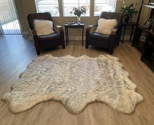 LAMBZY Faux Sheepskin Super Soft Hypoallergenic Silky Shag Rug for Living Room, Kids Room, Sofa (Sexto 6 Pelts 6'x6', White/Black Tips)