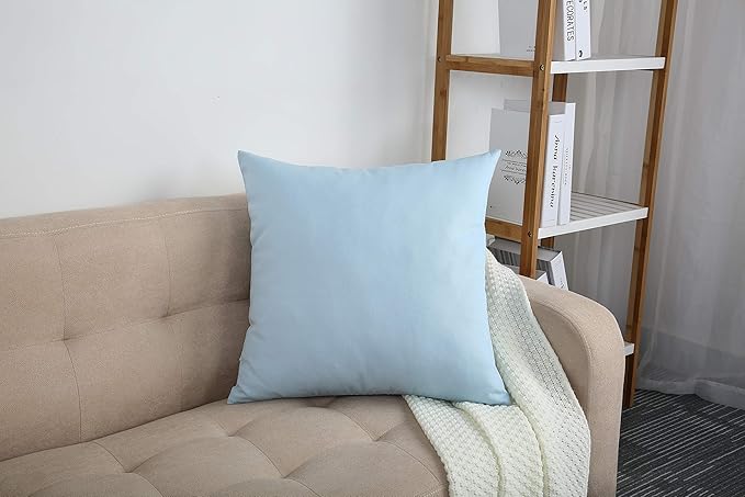 TangDepot Handmade Decorative Solid 100% Cotton Canvas Throw Pillow Covers/Pillow Shams, (16"x16", Light Blue)