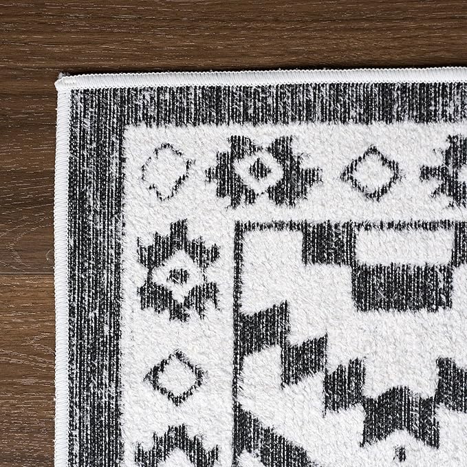 Moroccan Washable Entryway Rug 2x3, Geometric Decorative Woven Area Rug, Non-Slip Boho Accent Soft Low-Pile Indoor Door Mat, Small Throw Rug for Bedroom Front Porch, Black and White