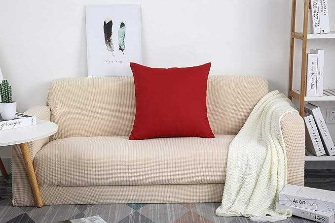 TangDepot Set of 2 Handmade Decorative Solid 100% Cotton Canvas Throw Pillow Covers/Cushion Covers, 45 Colors Available - (20"x20" 2 Pieces, Deep Red)