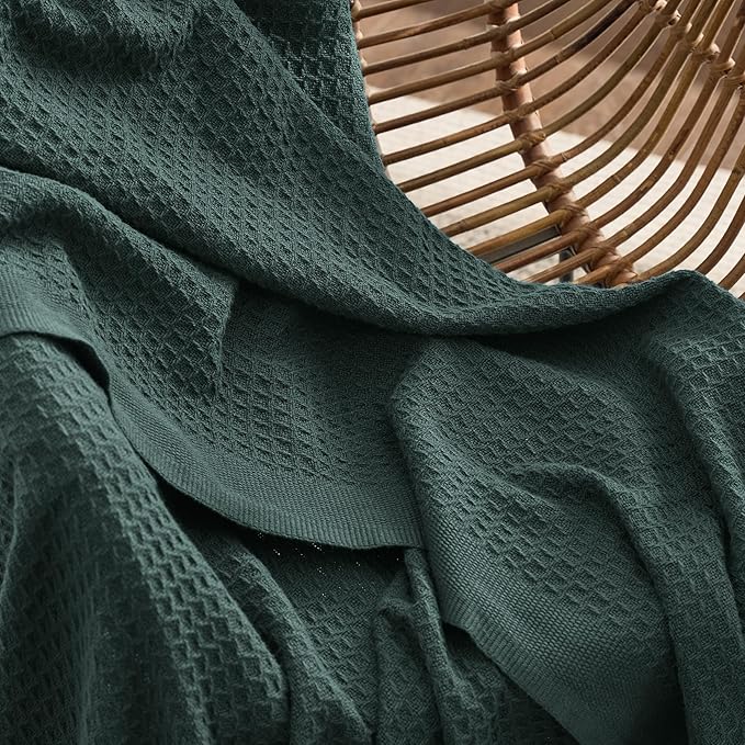 Bedsure Gentlesoft 100% Cotton Blanket Twin XL Size for College Dorm - Breathable and Soft, Waffle Weave Twin Blanket for Summer, Dorm Room Essentials, Dark Green, 66x90 inches