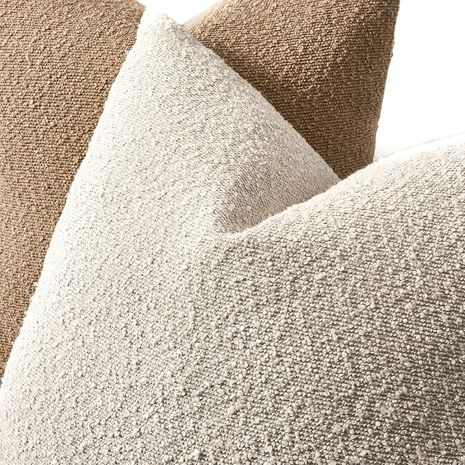 Boucle Decorative Throw Pillow Covers for Couch Set of 2, 16x16 inches, Beige