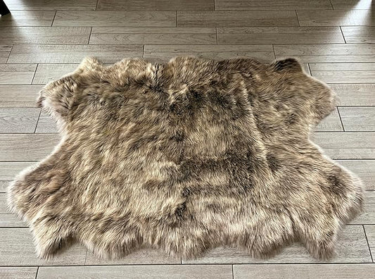 Free Shape Luxury Soft Fluffy Shag Area Rug Single Quarto 4 Pelts 4'x6',120x180 cm - Vegan Fur Ultra Soft Indoor Carpet Nursery Rugs for Bedroom Home Decor, Brown with Beige Tips