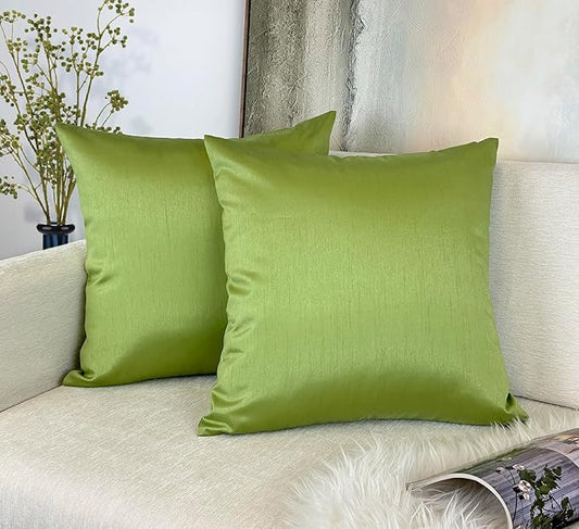 Aiking Home 24x24 Inches Faux Silk Square European Shams, Zipper Closure, Green (Set of 2)