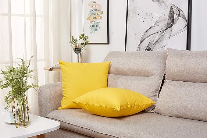 TangDepot Handmade Decorative Solid 100% Cotton Canvas Throw Pillow Covers/Pillow Shams, (20"x20", Yellow)