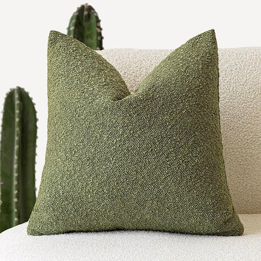 Foindtower Decorative Textured Boucle Throw Pillow Covers Accent Solid Pillow Cases Neutral Soft Cozy Couch Cushion Case for Chair Sofa Bedroom Living Room Home Decor 26 x 26 Inch,Green