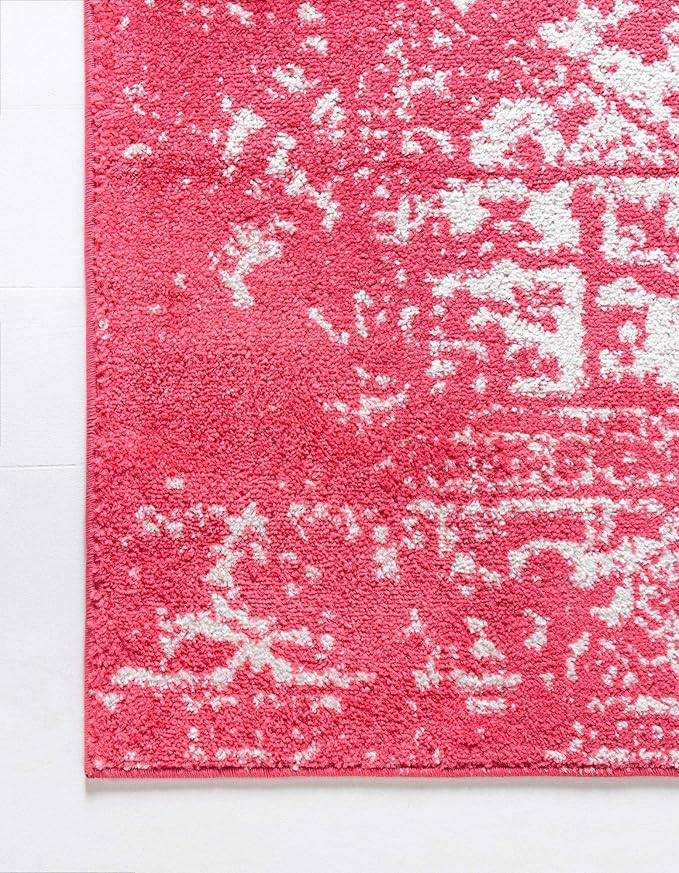 Rugs.com Arlington Collection Rug – 8 Ft Square Pink Medium-Pile Rug Perfect for Living Rooms, Kitchens, Entryways