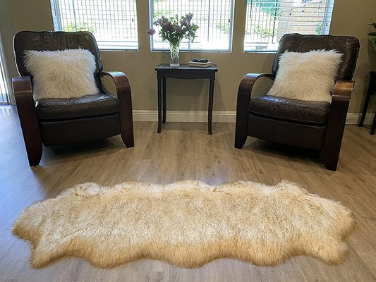 LAMBZY Faux Sheepskin Super Soft Hypoallergenic Silky Shag Rug for Living Room, Kids Room, Sofa (Double 2'x6', White/Brown Tips)