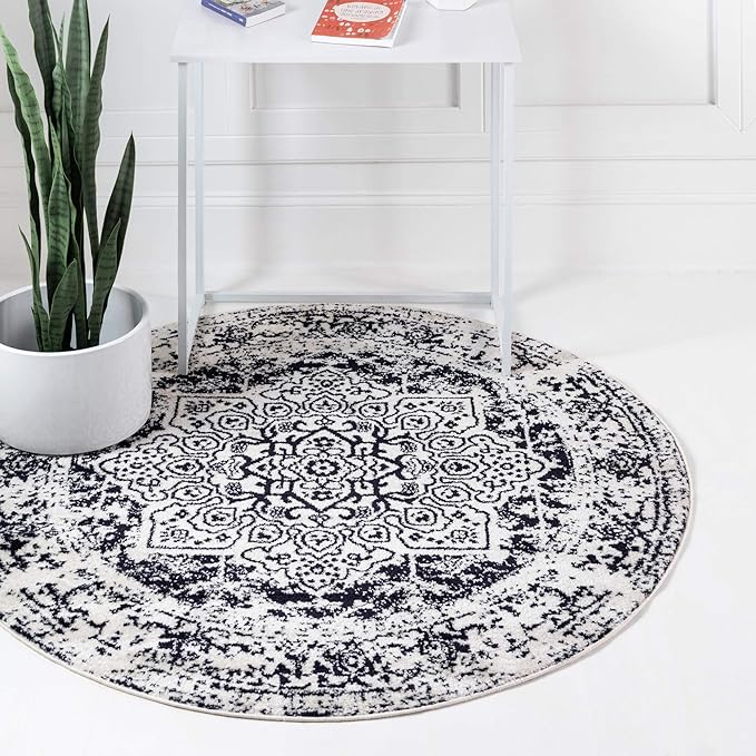 Rugs.com Arlington Collection Rug – 5 Ft Round Blue Medium-Pile Rug Perfect for Kitchens, Dining Rooms