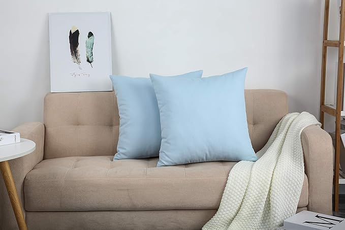 TangDepot Handmade Decorative Solid 100% Cotton Canvas Throw Pillow Covers/Cushion Covers, 45 Colors Available - (18" x18" , Light Blue, 2 Count (Pack of 1))