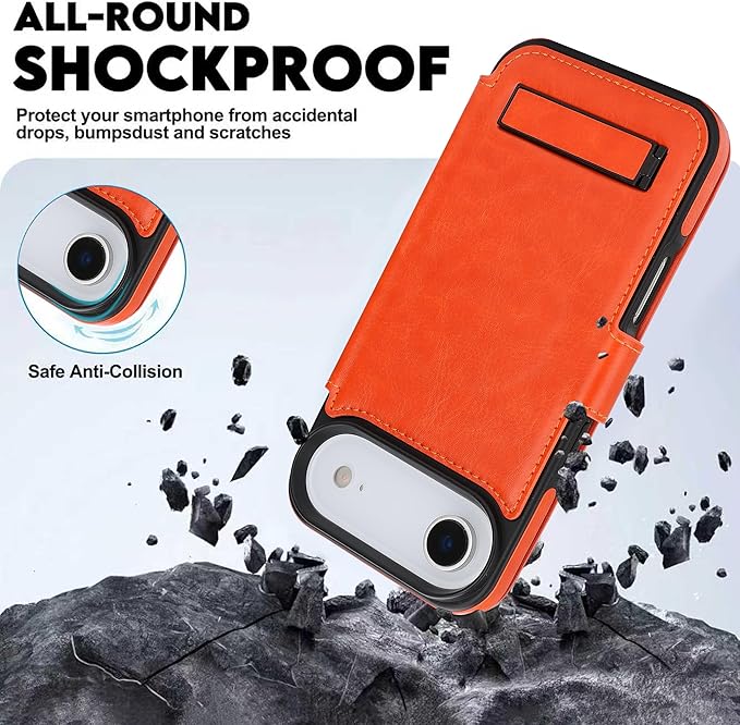 CIVICASE for iPhone Air Wallet Case with Stand,PU Leather Flip Credit Card Holder Slots (RFID Blocking),Compatible with Magsafe Magnetic Holder Phone Cover Women Men,Orange