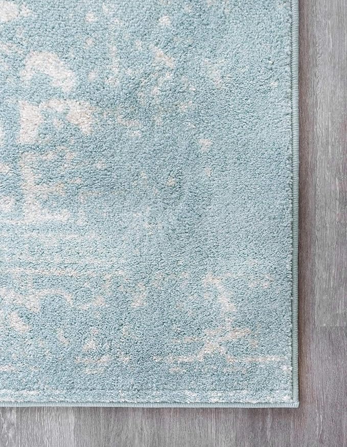 Rugs.com Arlington Collection Rug – 6 Ft Runner Aqua Medium-Pile Rug Perfect for Hallways, Entryways