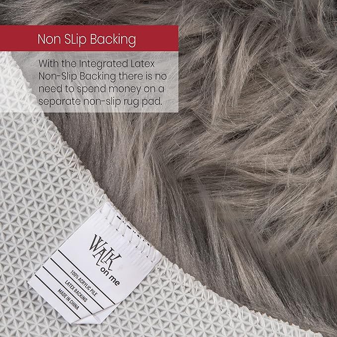 Silky Soft Faux Fur Rug, Sheepskin Area Rug, Shaggy Rug for Living Room, Bedroom, Kid's Room, or Nursery, Home Décor Accent, Machine Washable with Non-Slip Backing (Gray, Rectangle (2'x3'))
