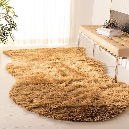 SAFAVIEH Faux Sheep Skin Collection 5' x 8' Camel FSS115E Silken Glam 2.35-inch Thick Area Rug