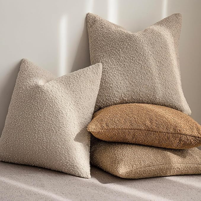 Foindtower Textured Boucle Throw Pillow Covers Accent Solid Lumbar Pillow Cases Cozy Soft Decorative Couch Cushion Case for Chair Sofa Bedroom Living Room Home Decor, 12 x 20 Inch,Tobacco