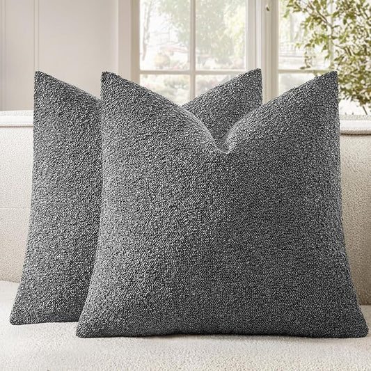 Woaboy Pack of 2 20x20 Inch Decorative Boucle Throw Pillow Covers Textured Square Pillowcaes Accent Solid Cozy Soft Cushion Covers Home Decor for Sofa Couch Living Room Home Decor,Dark Gray
