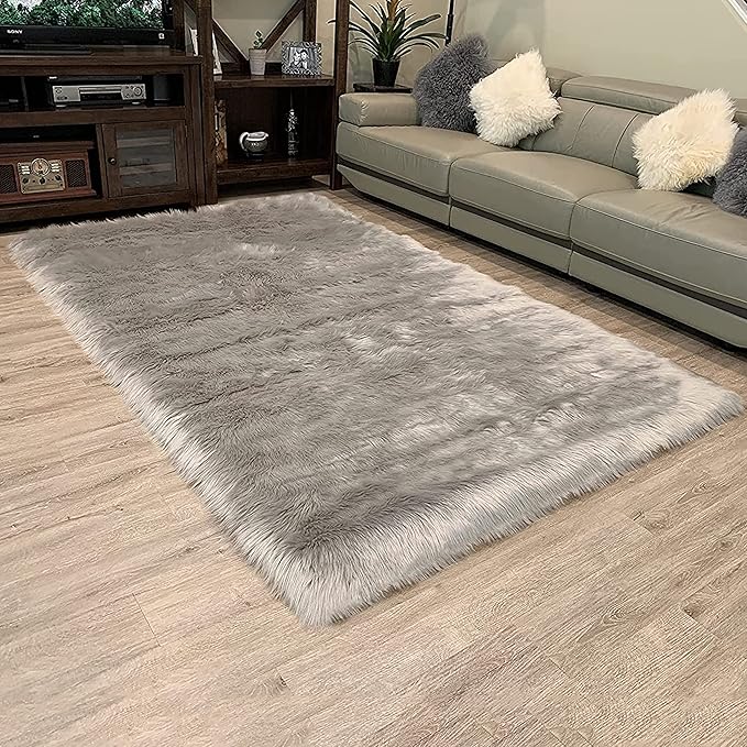 LAMBZY High Pile Super Soft Faux Sheepskin Rug (12'x15, Grey)