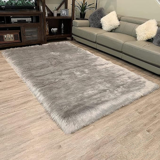 LAMBZY High Pile Super Soft Faux Sheepskin Rug (9'x12', Grey)