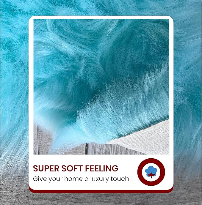 Free Shape Luxury Soft Fluffy Shag Area Rug Decto 10 Pelts 6'x10', 180x300cm - Vegan Fur Ultra Soft Indoor Carpet Nursery Rugs for Bedroom Home Decor, Blue