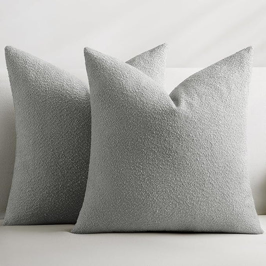Throw Pillow Covers 20 x 20 Inch Set of 2, Accent Soft Boucle Textured Pillow Cover, Decorative Solid Color Cozy Cushion Pillow Case for Couch Bedroom Sofa Living Room Home Decor, Light Gray