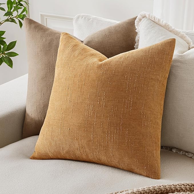 MIULEE Pack of 2 Decorative Throw Pillow Covers Soft Chenille Lumbar Accent Throw Pillows Solid Textured Cushion Covers Home Decor for Couch Sofa Bedroom Living Room 20x12 Inch,Golden Brown
