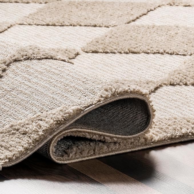 Nuloom Marissa Beige/Ivory, 2'6" x 6', Diamond, Tassel, Soft and Cozy, High Traffic, Stain Resistant, Easy Clean, Durable Runner for Bedroom, Living Room, Dining Space, Den, Foyer, Entryway