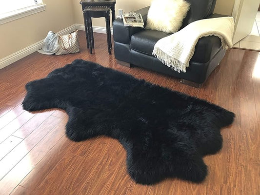 Free Shape Luxury Soft Fluffy Shag Area Rug Triple Side by Side 3'x6', 90x180cm - Vegan Fur Ultra Soft Indoor Carpet Nursery Rugs for Bedroom Home Decor, Black