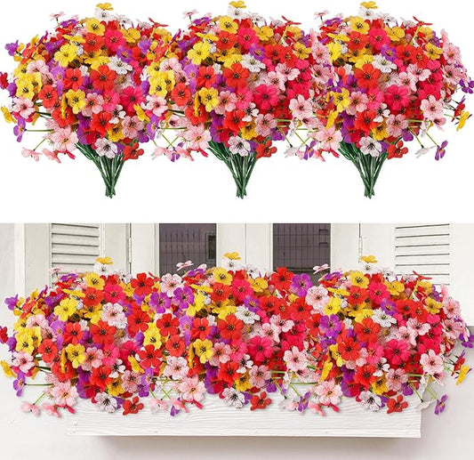 MACTING Artificial Flowers for Outdoors 24 Bundles UV Resistant Fake Flowers Faux Plastic Plants No Fade for Hanging Planters Window Patio Porch Garden Indoor Outdoor Summer Decor(Mix Color-1)
