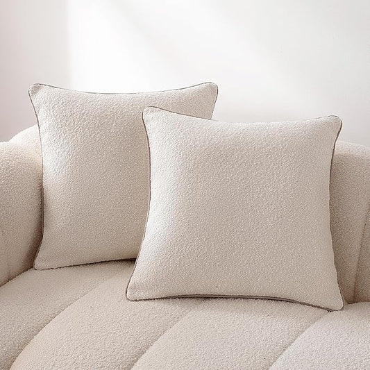 Amazon Basics Boucle Throw Pillow Covers for Couch, Living Room, Home Decor with Hidden Zipper, White, 20×20in, Pack of 2