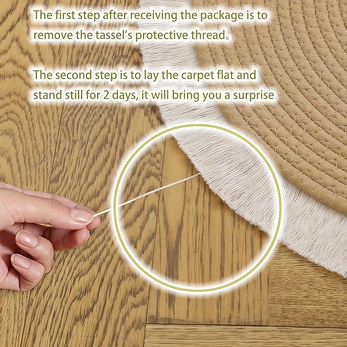 Cotton Rope Area Rug for Cats, Cat Scratching Rug, Washable Round Vintage Reversible Woven Tassel Rug, Soft and Stylish Home Accent, Easy Clean, Multiple Sizes (Off-White, 18" (45cm))