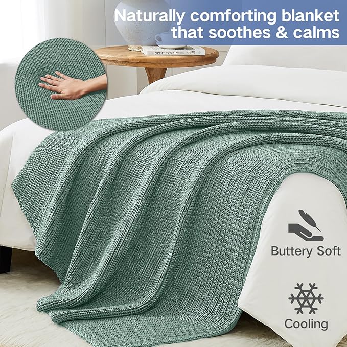 Guohaoi Knitted Weighted Blanket for Adults (Haze Green 50"x75" 20lbs) No Beads Cooling Throw Blanket for Hot Sleepers, Home Decor Breathable Chunky Knit Heavy Blanket Use on Full Size Bed